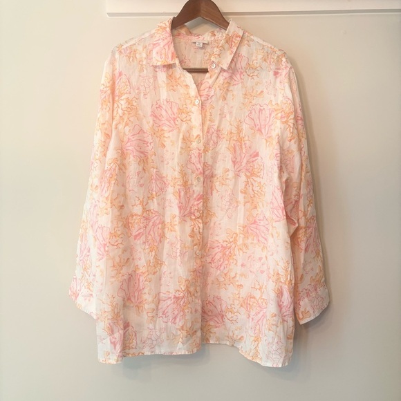 J. Jill 100% Linen Floral Button Down Shirt Size 3x - Picture 1 of 9